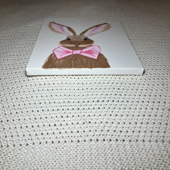 Original 8x10 Bunny Painting • Pink Bow • Cute Cottagecore Wall Art Whimsical - Picture 7 of 8